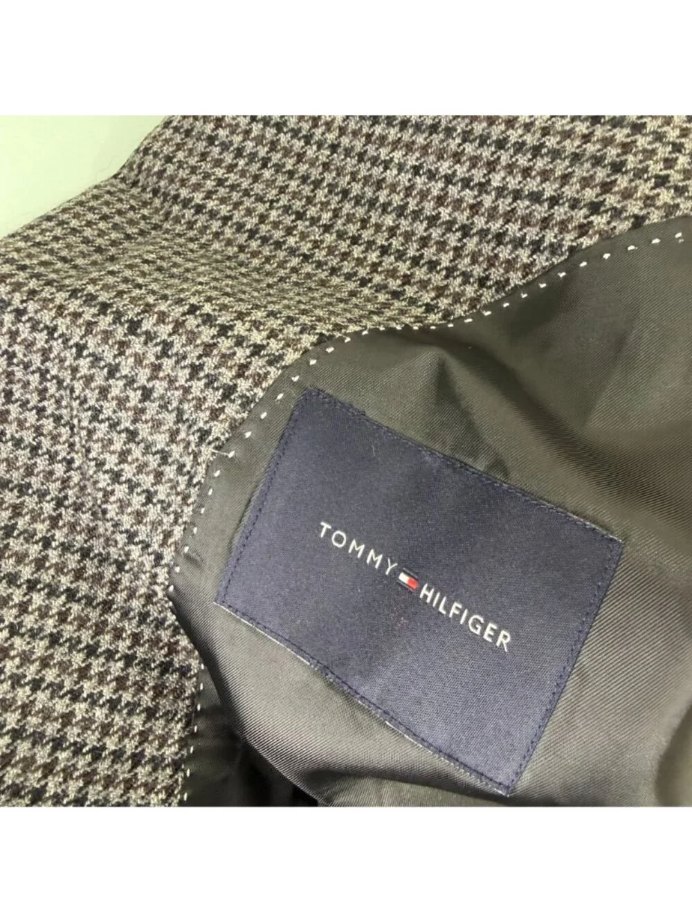 Tommy Hilfiger Blazer Sport Coat Jacket 46L Unstructured Elow Patch Houndstooth